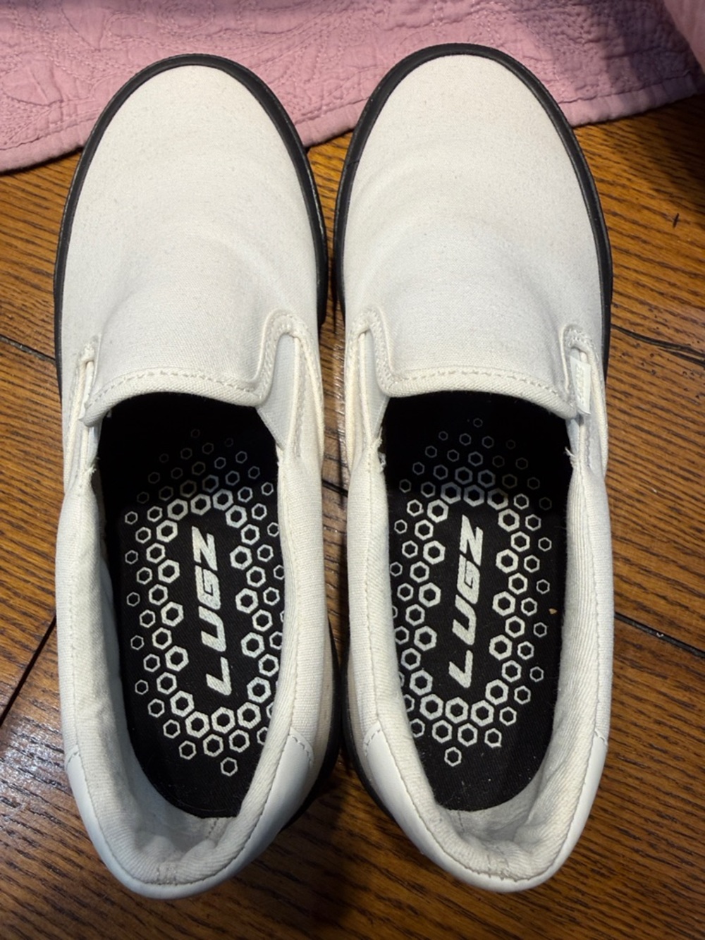 Lugz White Slip-On Canvas Sneakers with Black Trim